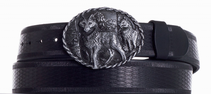 Kožené opasky - Kožený černý vzorovaný pásek vlci vr