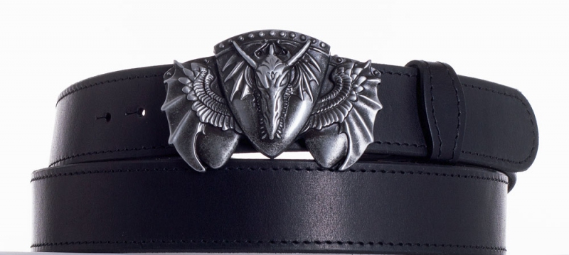 Kožené opasky - Kožený černý pásek drak obč