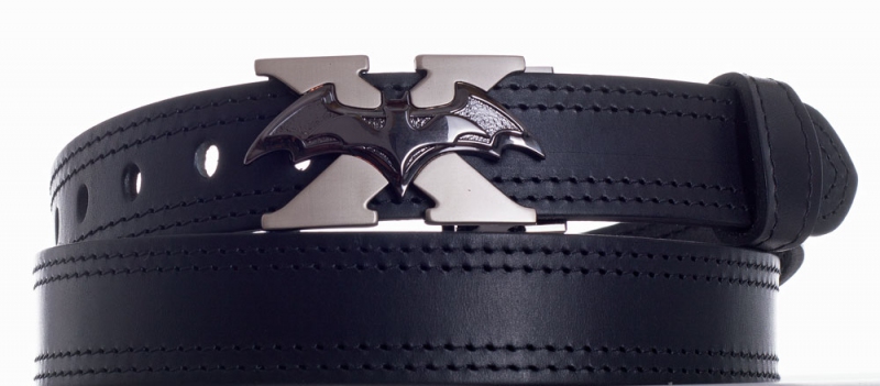 Kožené opasky - Černý kožený pásek Batman 2x černě obšitý