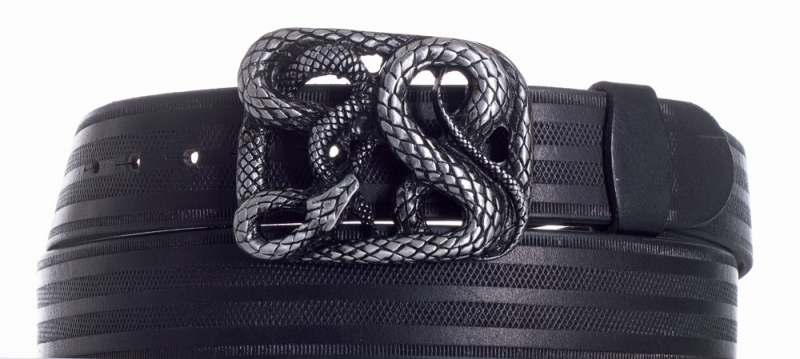 Kožené opasky - Kožený černý pásek Had proužek