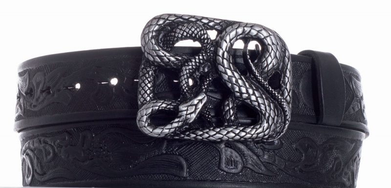 Kožené opasky - Kožený černý pásek Had vzor