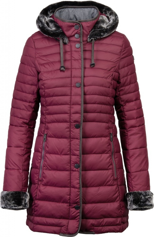 Dámská móda - Dámský kabát s kapucí s umělou kožešinou J191 červená