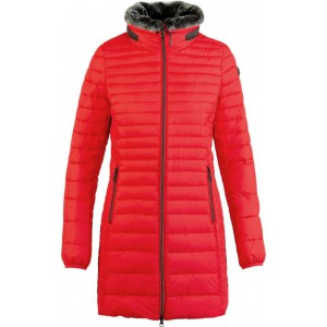 Dámský kabát s límcem z umělé kožešiny 200 korálově červená