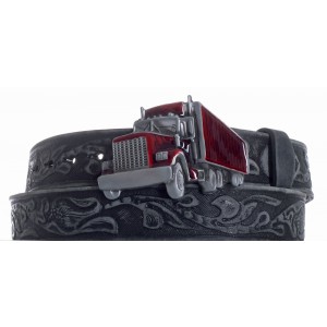Pásek kožený černý Kamion vzor broušený